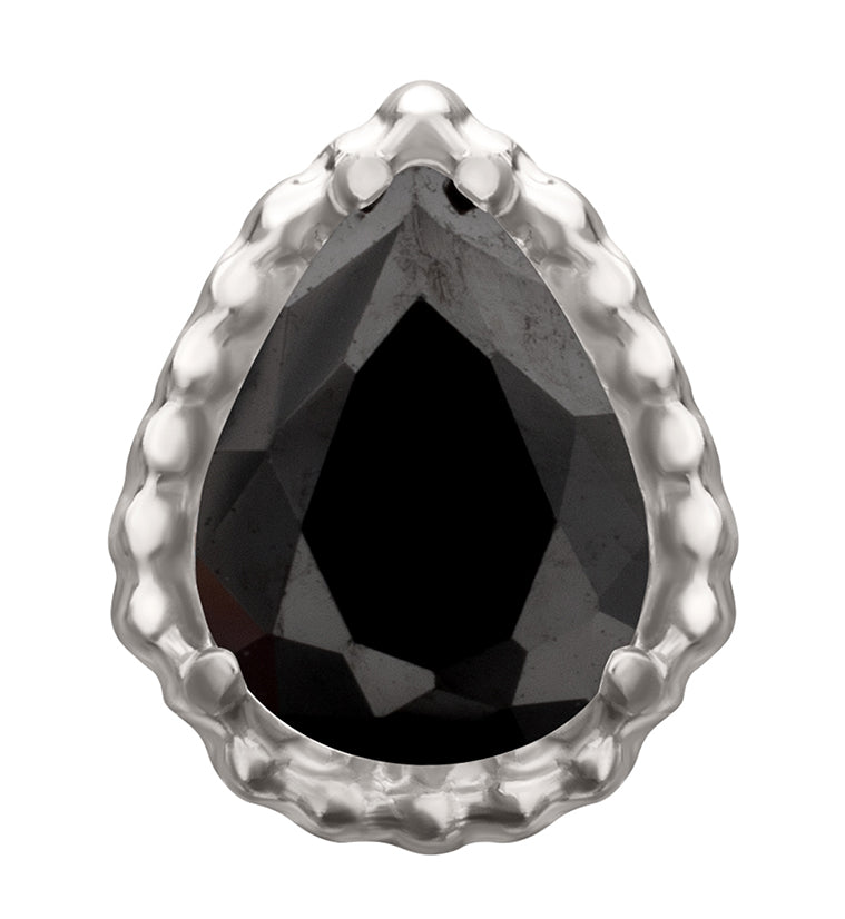 Bezel Less. Top Beaded Bezel Black CZ Teardrop Titanium Threadless Top