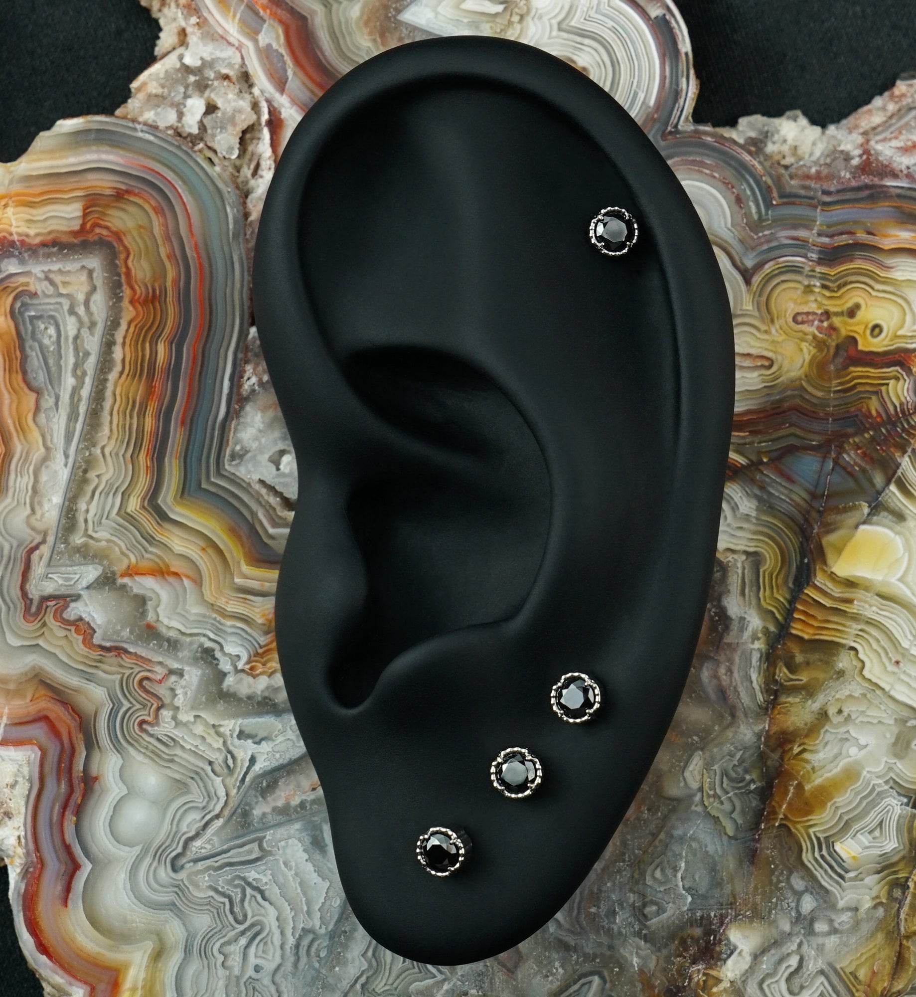 Beaded Bezel Black CZ Titanium Threadless Top