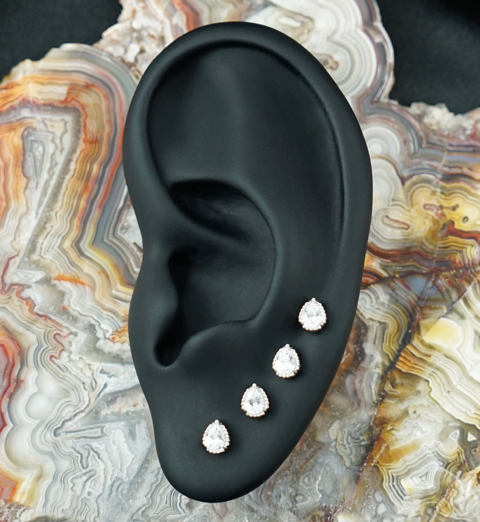 Beaded Bezel Clear CZ Teardrop Titanium Threadless Top