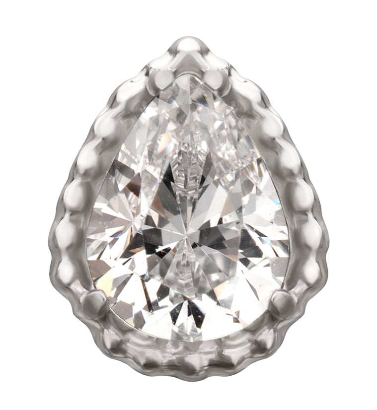 Beaded Bezel Clear CZ Teardrop Titanium Threadless Top