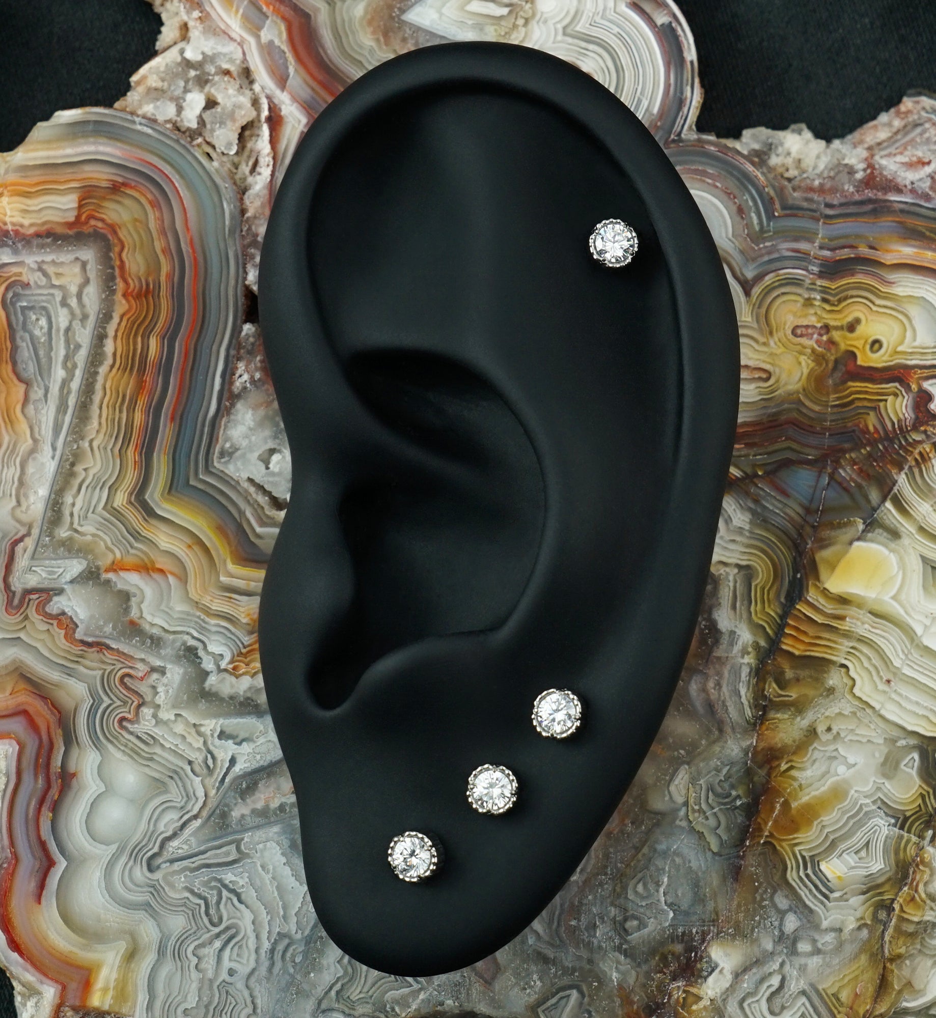 Beaded Bezel Clear CZ Titanium Threadless Top