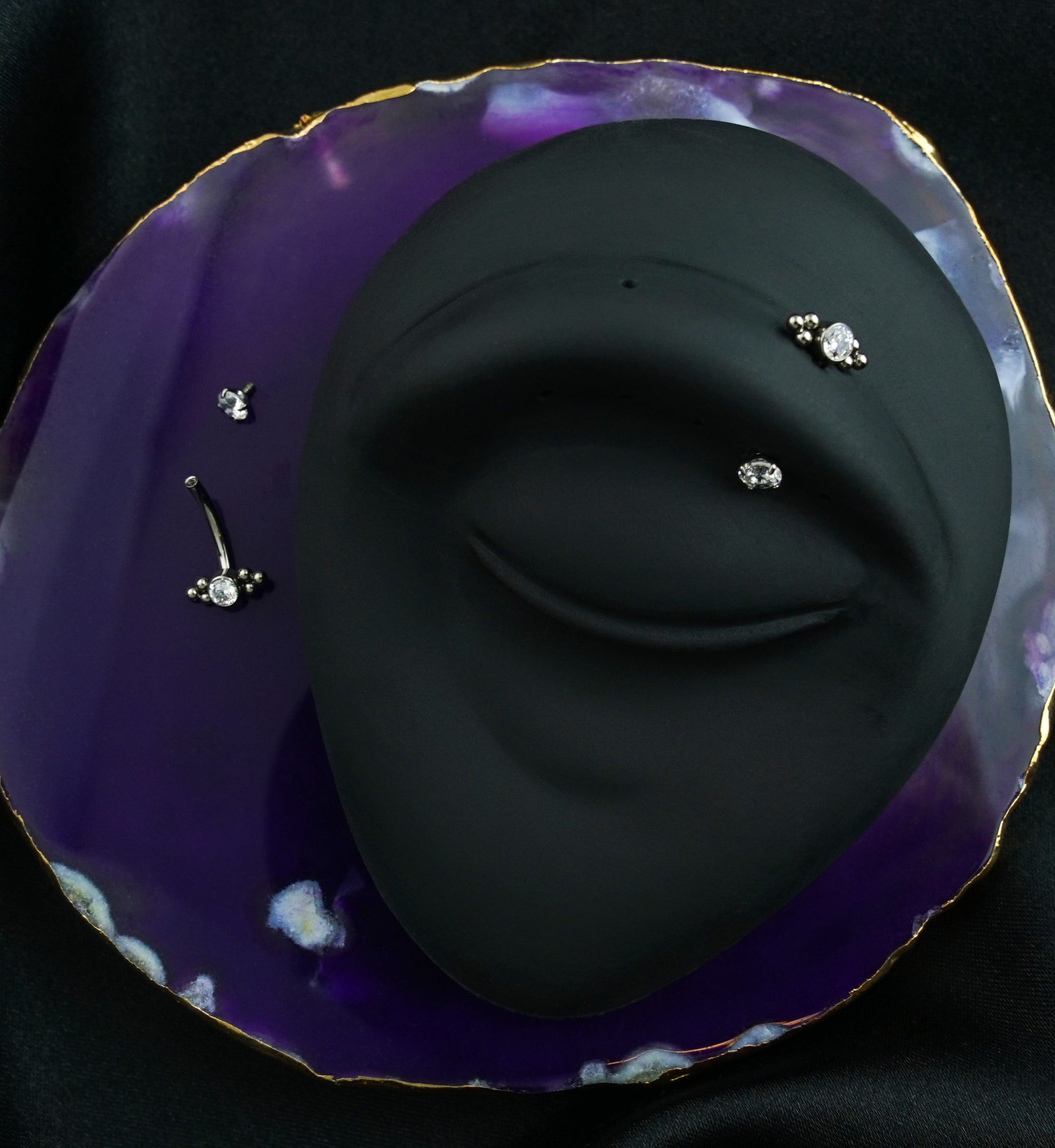 Beaded Bezel CZ Top With Prong CZ Bottom Internally Threaded Titanium Curved Barbell