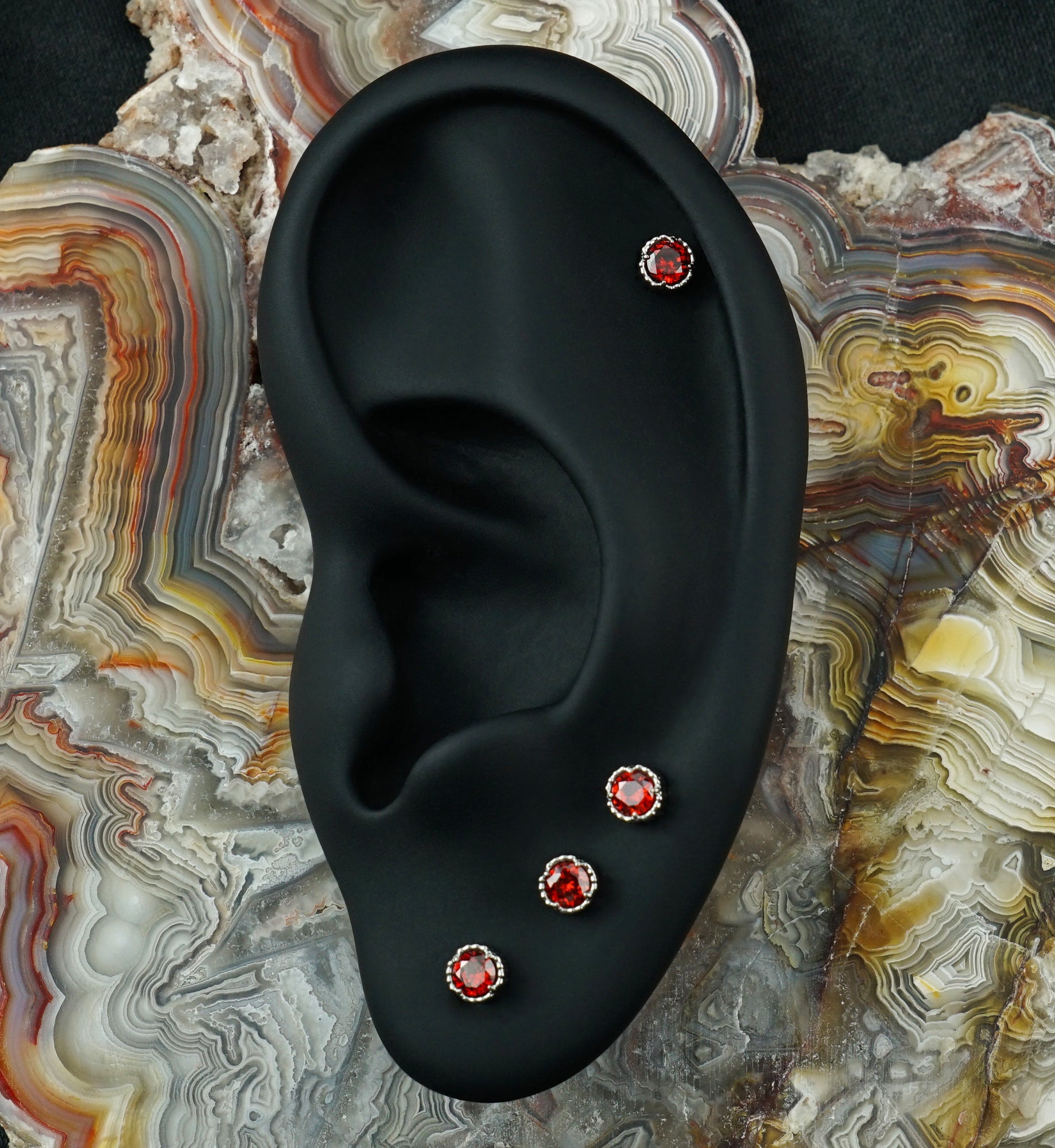 Beaded Bezel Garnet CZ Titanium Threadless Top