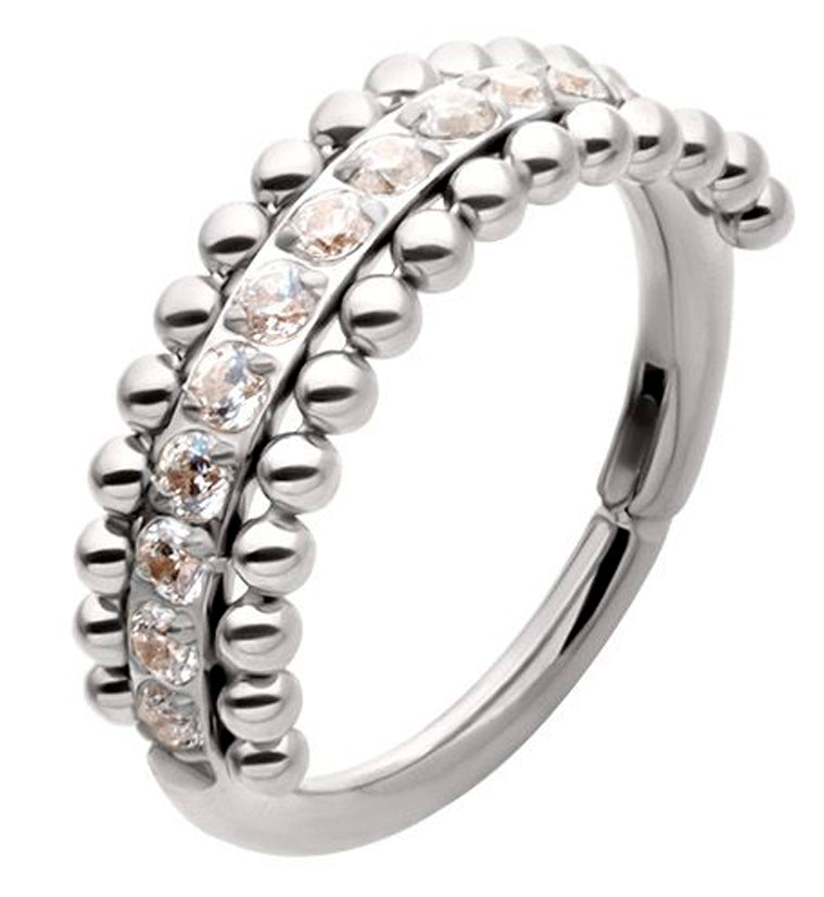 Beaded Center Row Clear CZ Stainless Steel Hinged Segment Ring ...