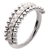 Beaded Center Row Clear CZ Stainless Steel Hinged Segment Ring