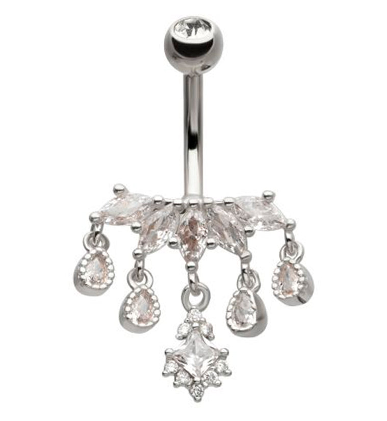 Beaded Chaplet Dangle Clear CZ Cluster Belly Button Ring