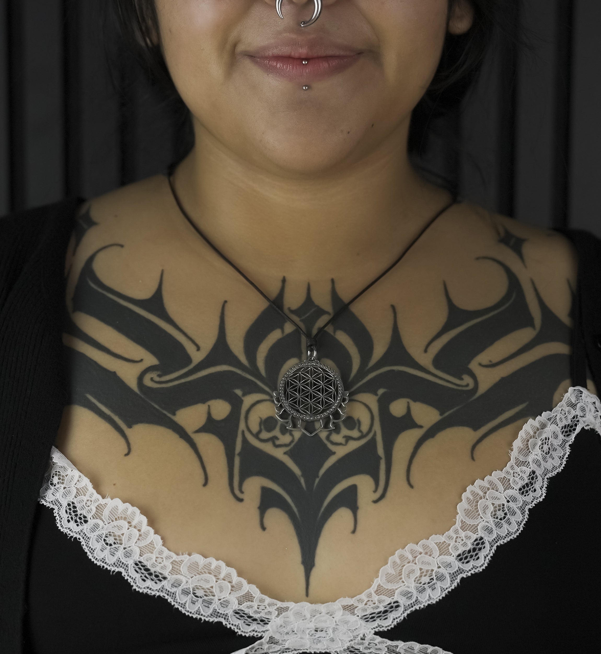 Beaded Flower Of Life White Brass Pendant Necklace