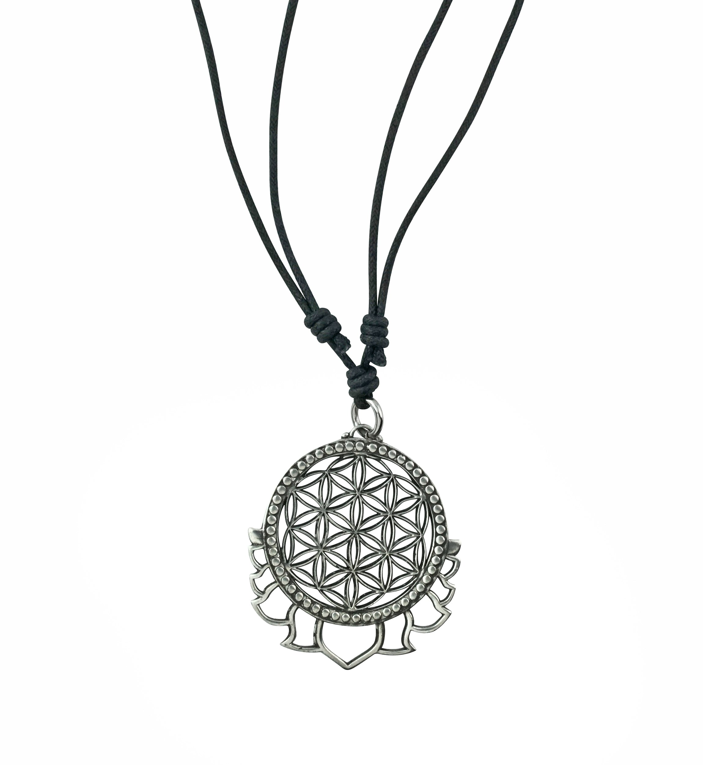 Beaded Flower Of Life White Brass Pendant Necklace