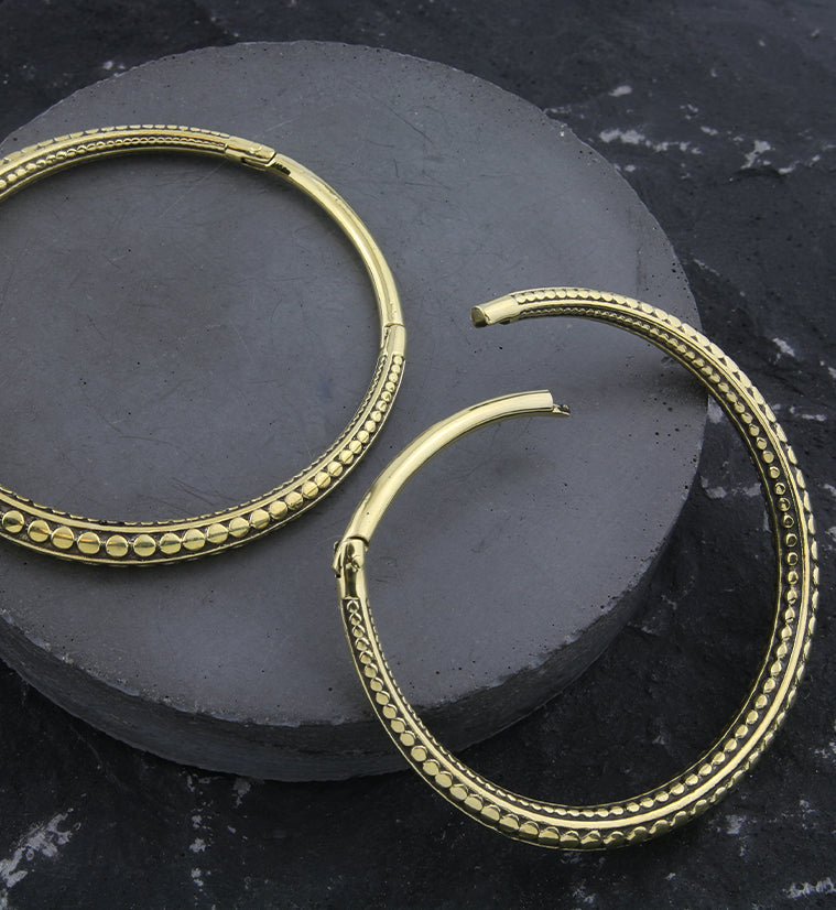 Beaded Hoop Brass Hinged Ear Weights
