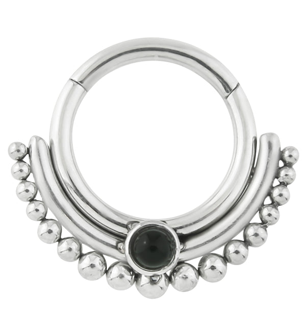 Beaded Row Black Onyx Stainless Steel Hinged Segment Ring