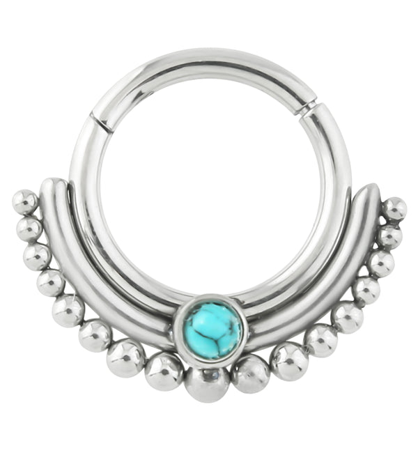 Beaded Row Howlite Turquoise Stainless Steel Hinged Segment Ring