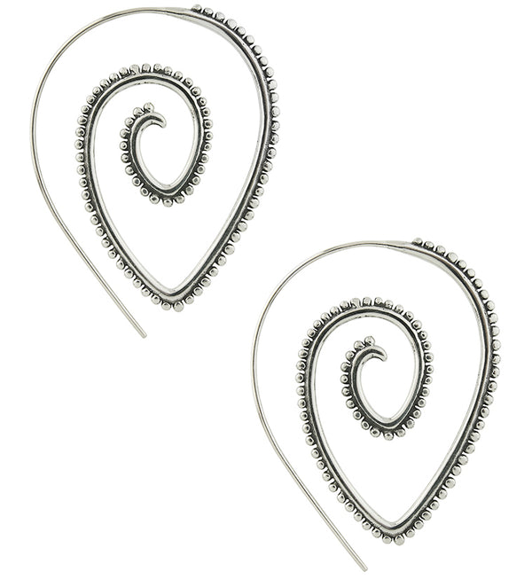 Beaded White Brass Teardrop Spiral Hoop Earrings
