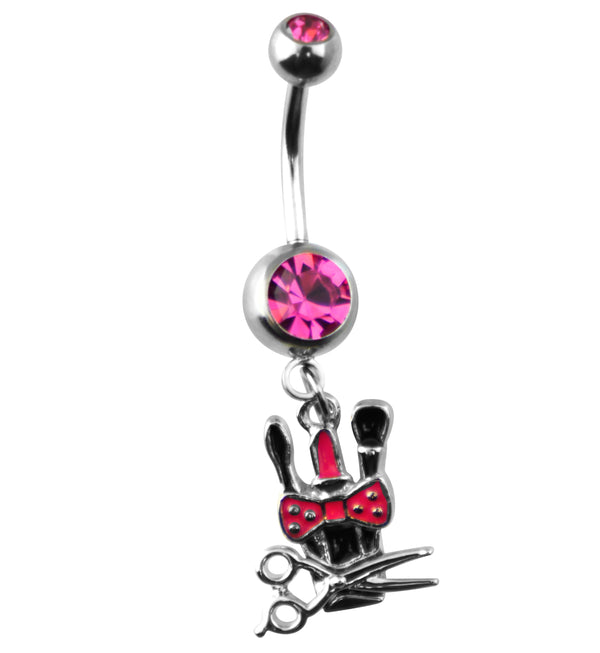Beauty Stylist Pink CZ Dangle Stainless Steel Belly Button Ring