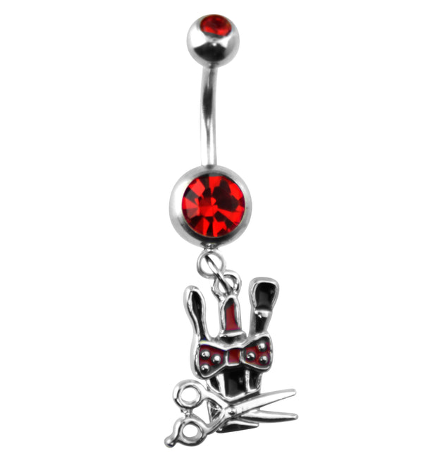 Beauty Stylist Red CZ Dangle Stainless Steel Belly Button Ring