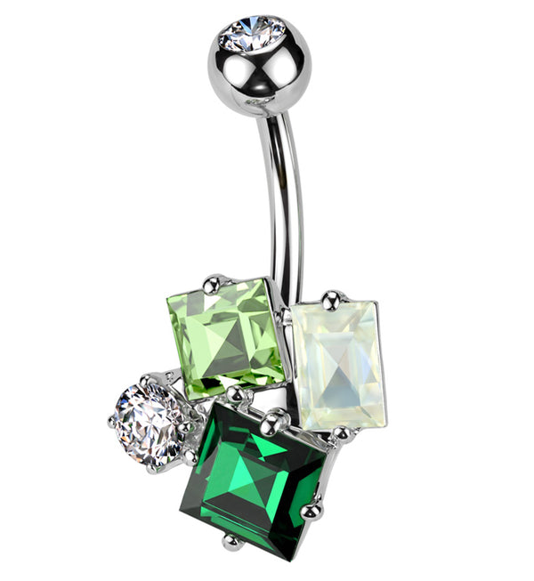 Bejeweled Cluster CZ Stainless Steel Belly Button Ring