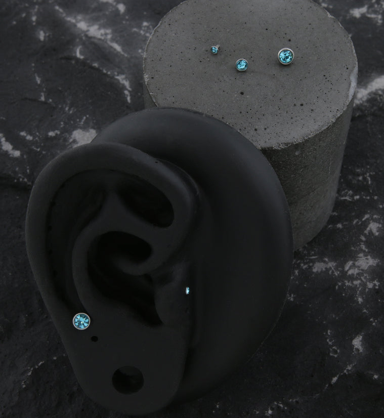 Bezel Aqua CZ Stainless Steel Internally Threaded Top