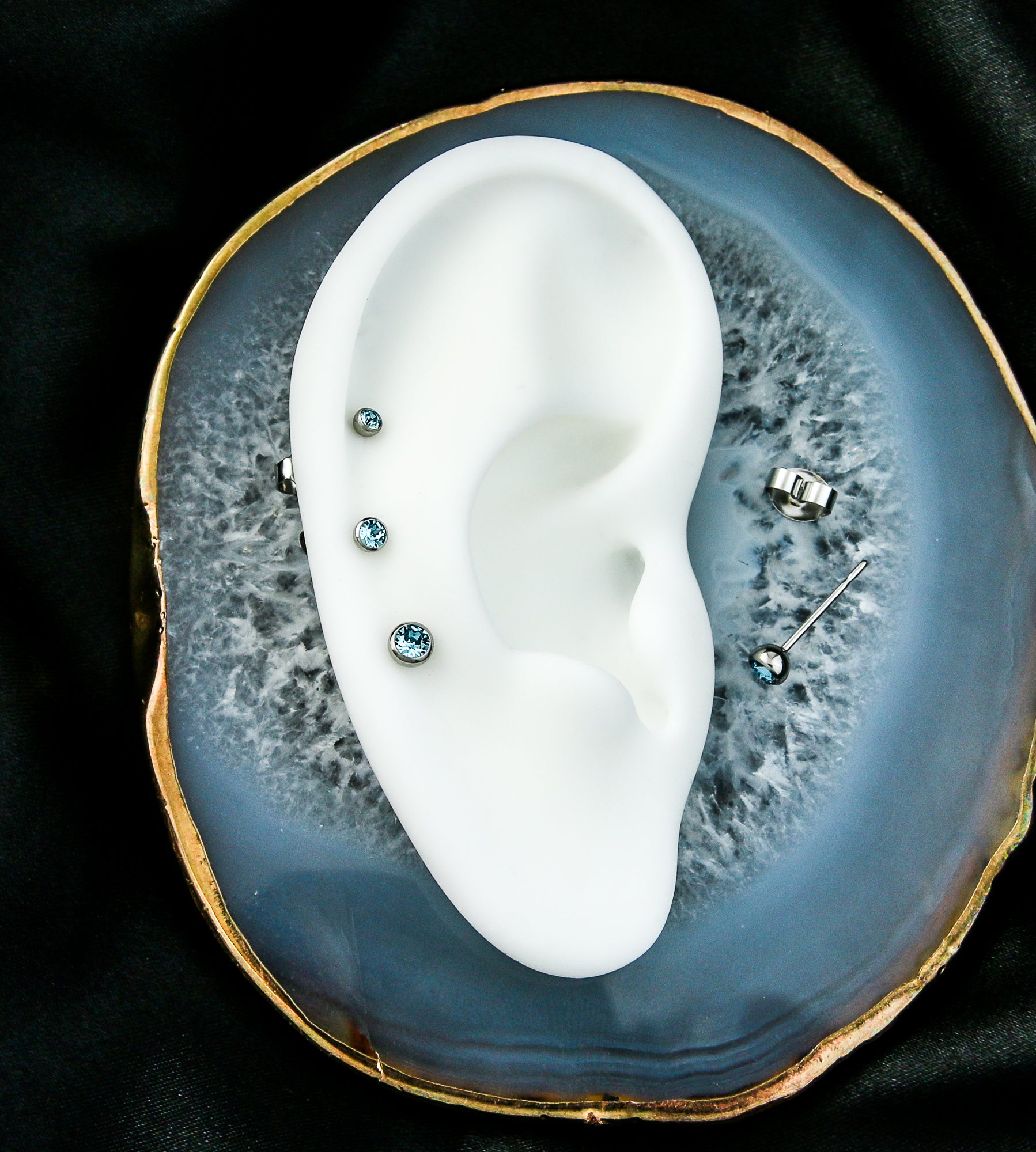 Bezel Aqua CZ Stainless Steel Stud Earrings