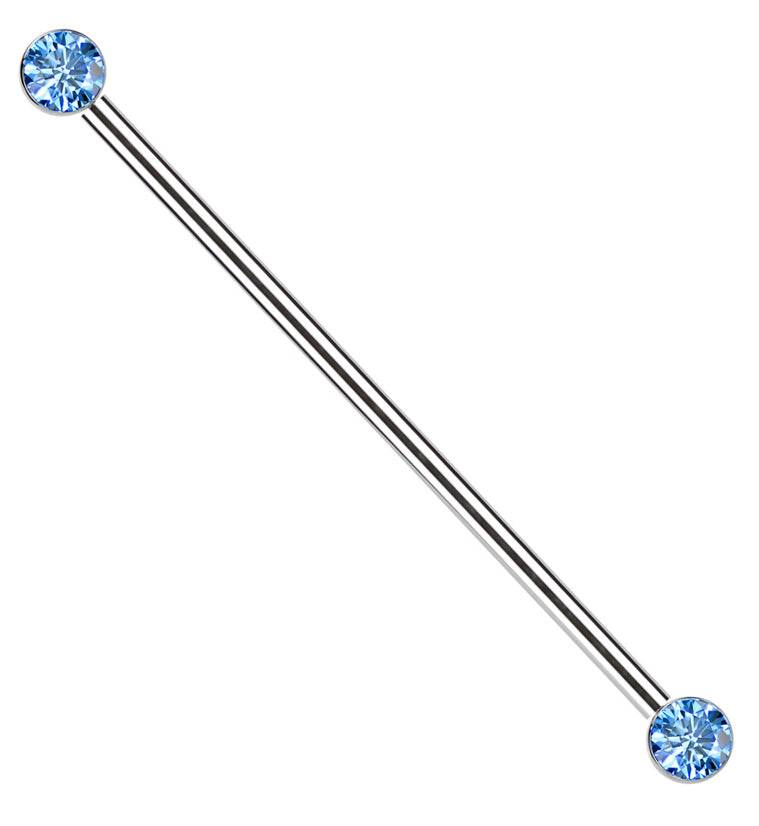 Bezel Aqua CZ Threadless Titanium Industrial Barbell