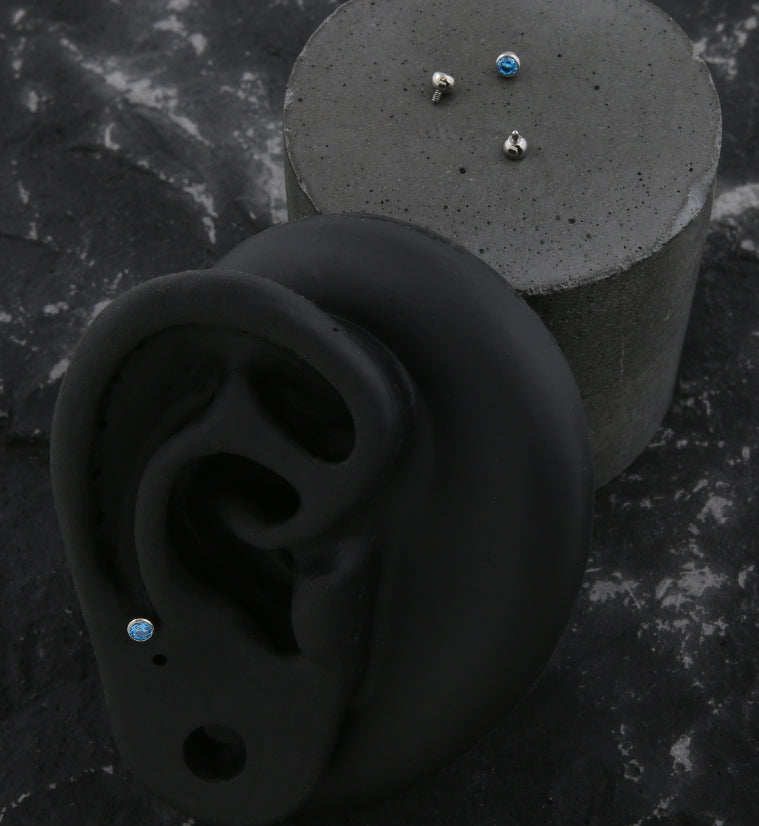 Bezel Aqua CZ Titanium Internally Threaded Top