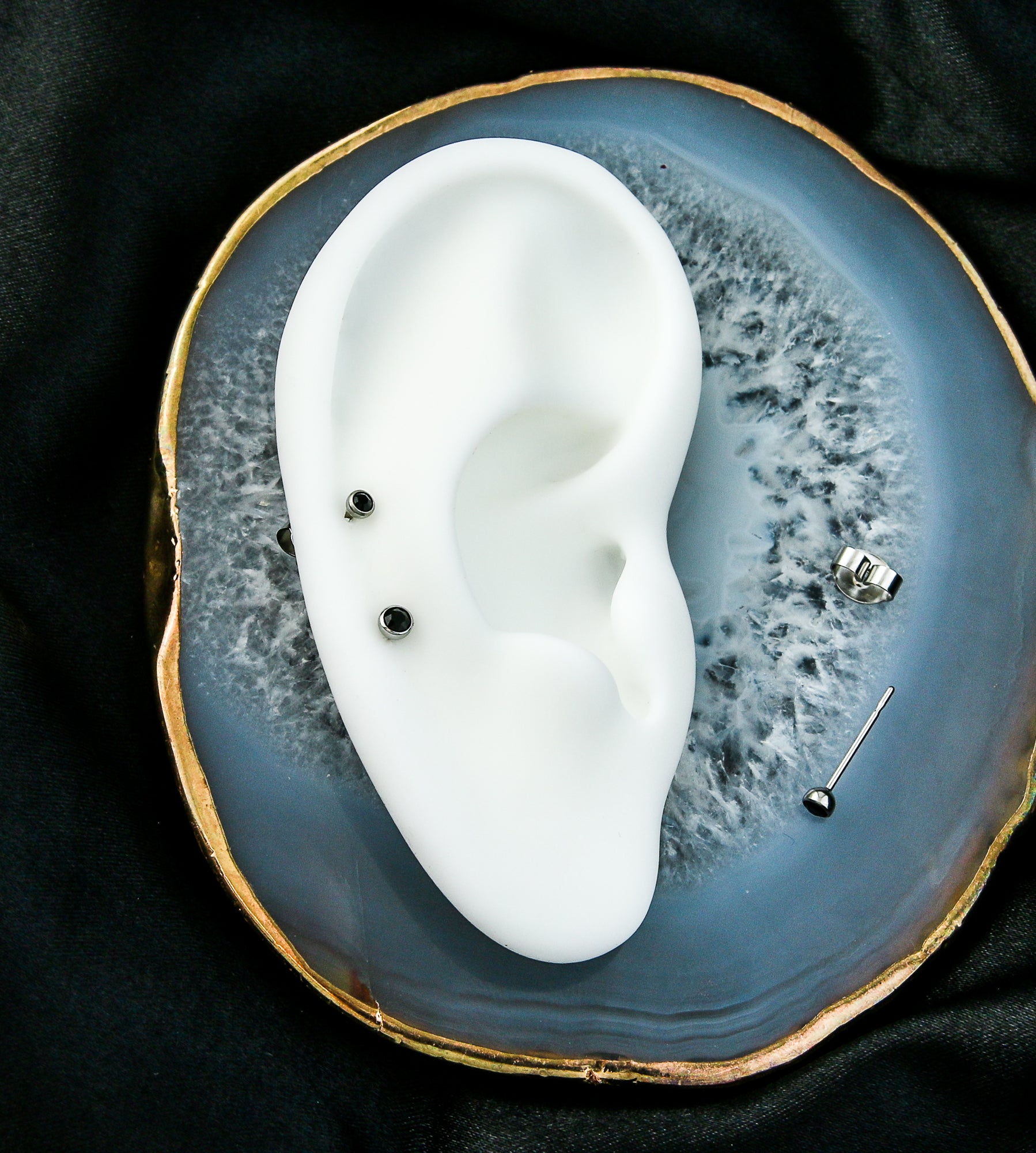 Bezel Black CZ Stainless Steel Stud Earrings