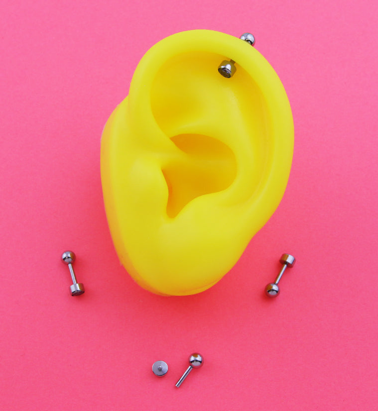 Bezel Black Aurora CZ Titanium Internally Threaded Barbell