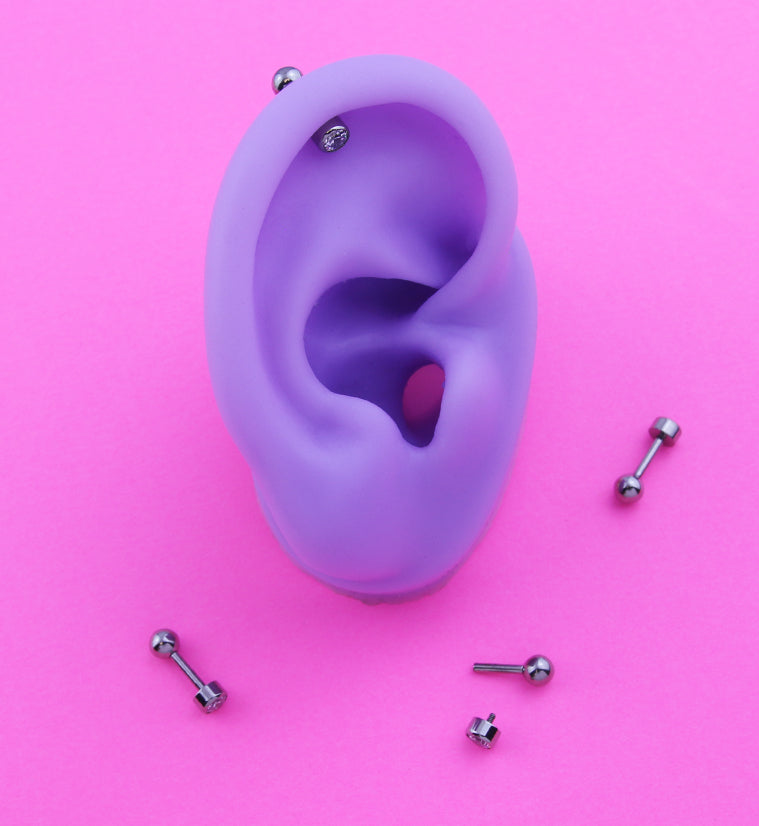 Bezel Clear CZ Titanium Internally Threaded Barbell