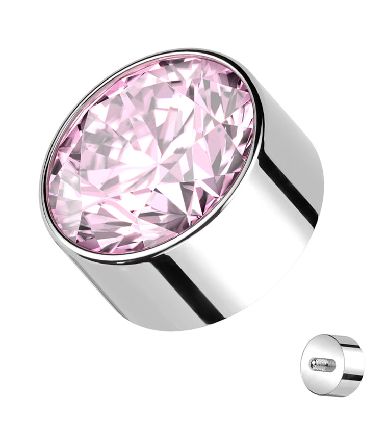 Bezel Pink CZ Internally Threaded Top