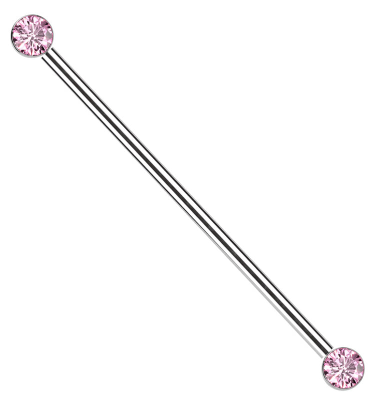 Bezel Pink CZ Threadless Titanium Industrial Barbell