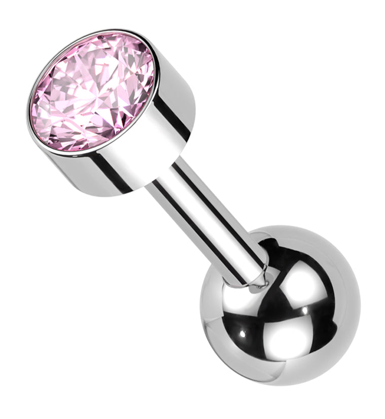 Bezel Pink CZ Titanium Internally Threaded Barbell