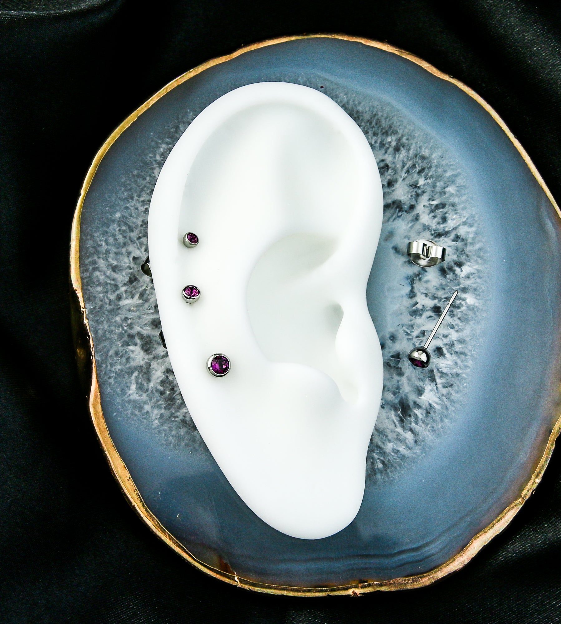 Bezel Purple CZ Stainless Steel Stud Earrings