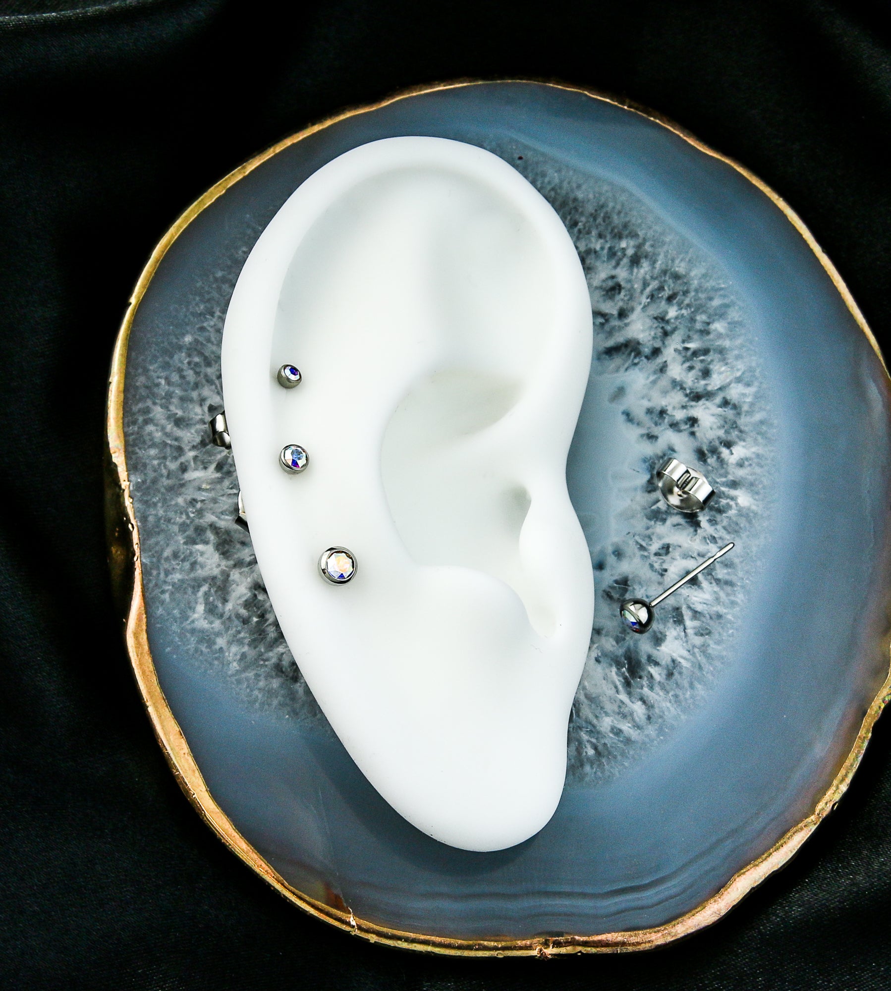 Bezel Rainbow Aurora CZ Stainless Steel Stud Earrings