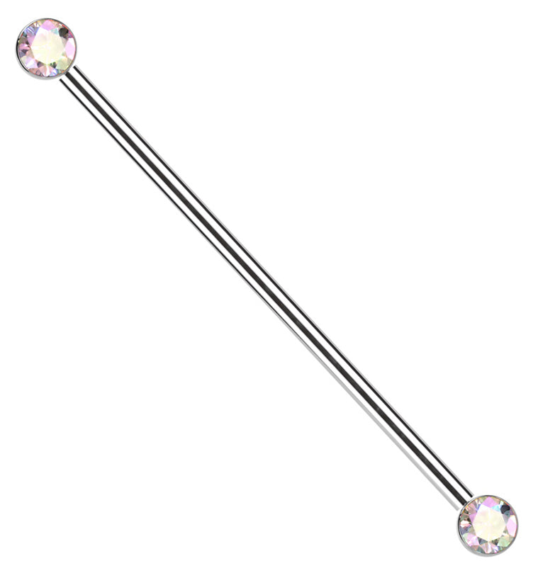 Bezel Rainbow Aurora CZ Threadless Titanium Industrial Barbell