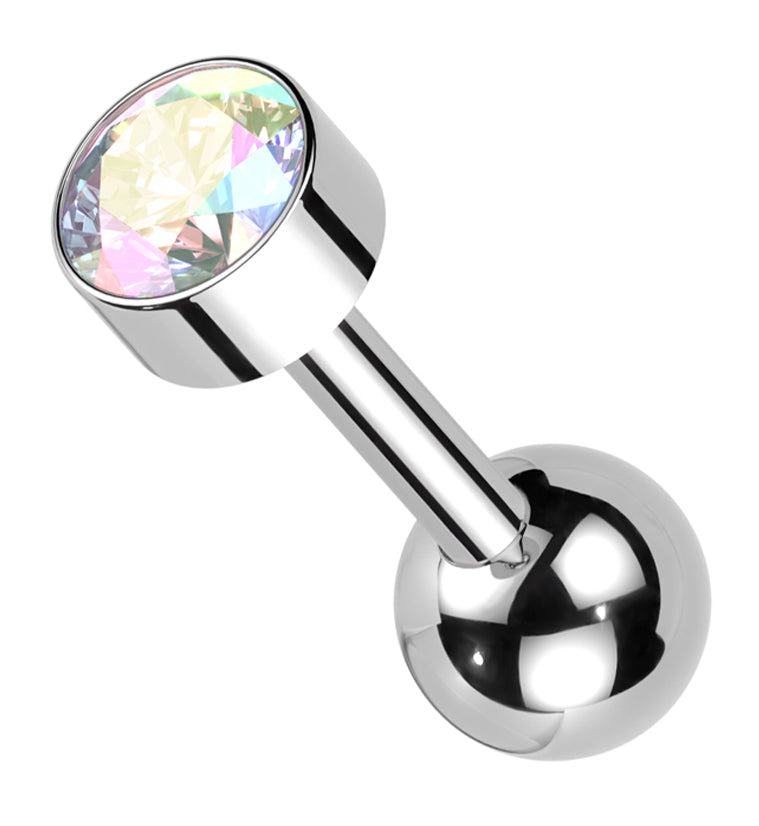 Bezel Rainbow Aurora CZ Titanium Internally Threaded Barbell