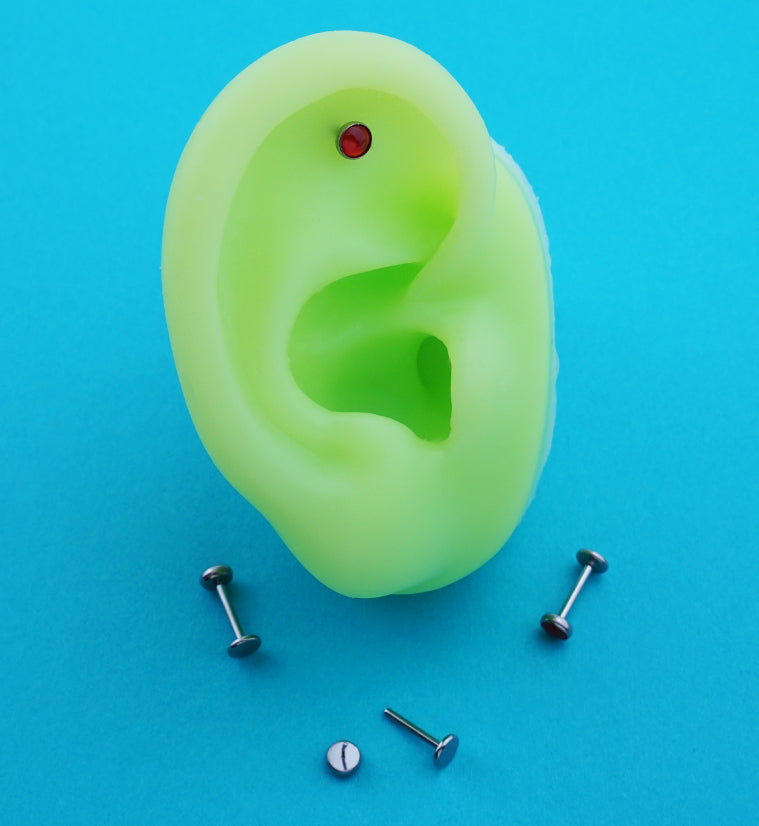 Bezel Red Onyx Stone Threadless Titanium Labret