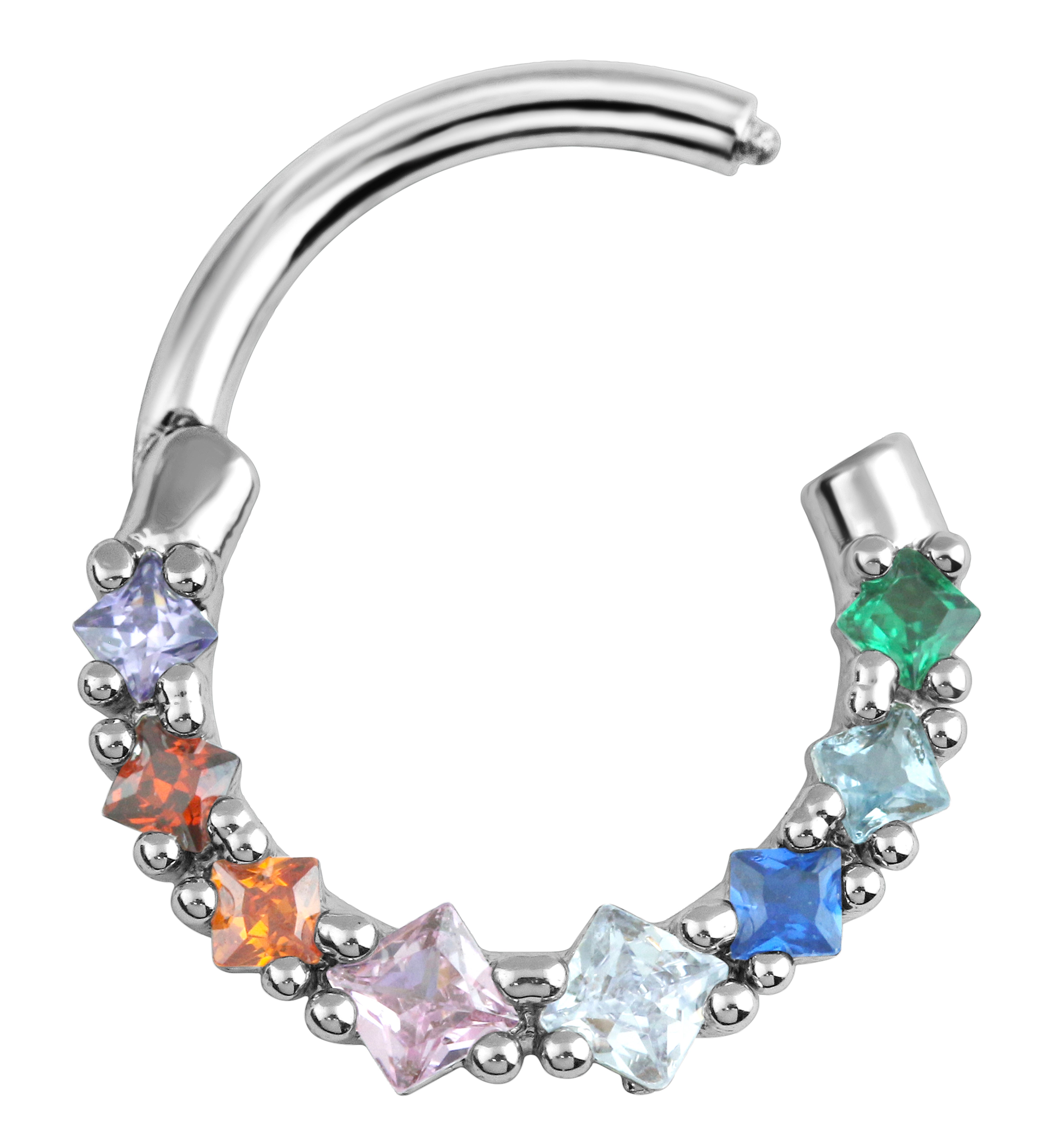 Birthstone Gems Stainless Steel Straight Hinged Segment Ring