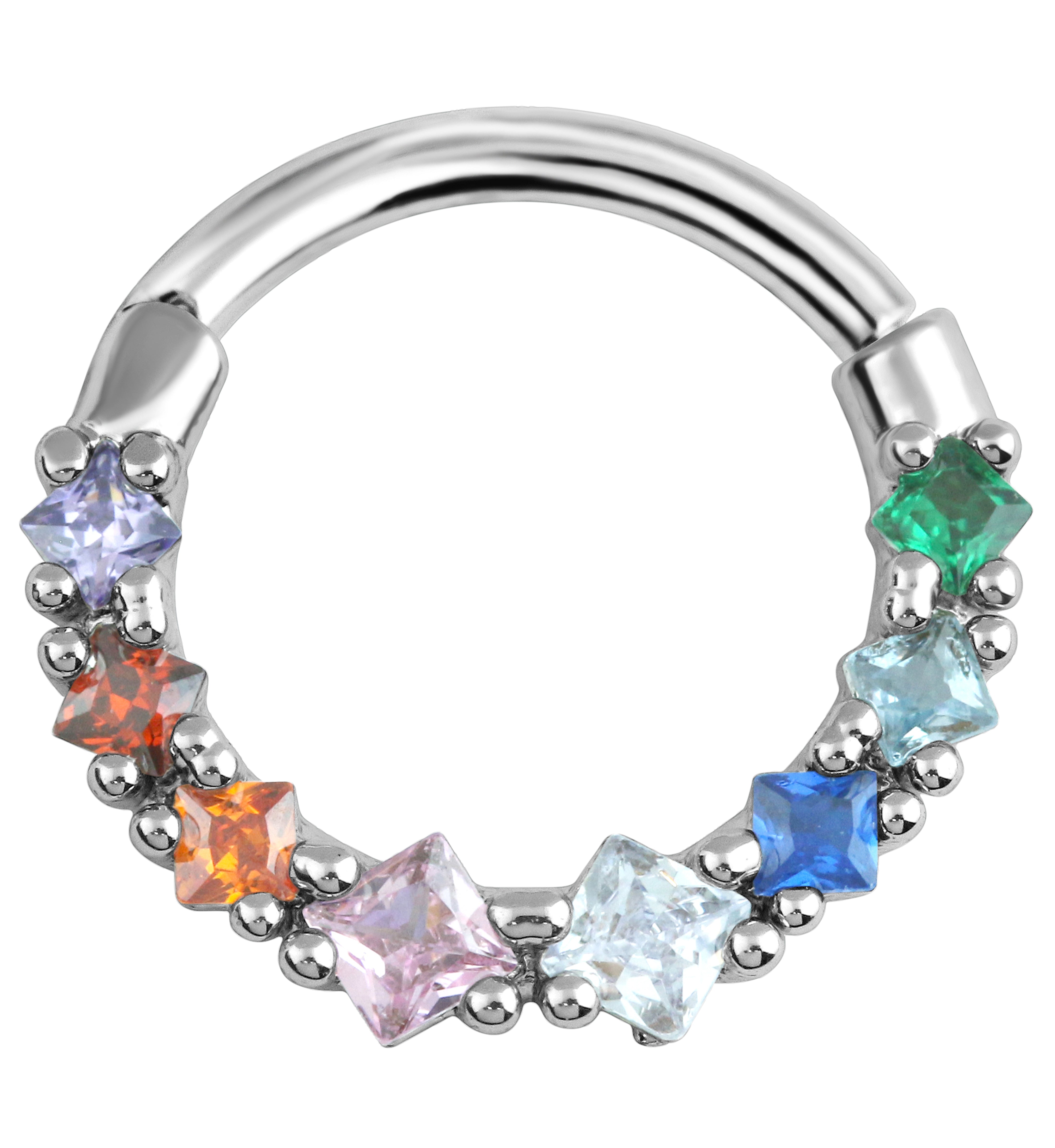 Birthstone Gems Stainless Steel Straight Hinged Segment Ring