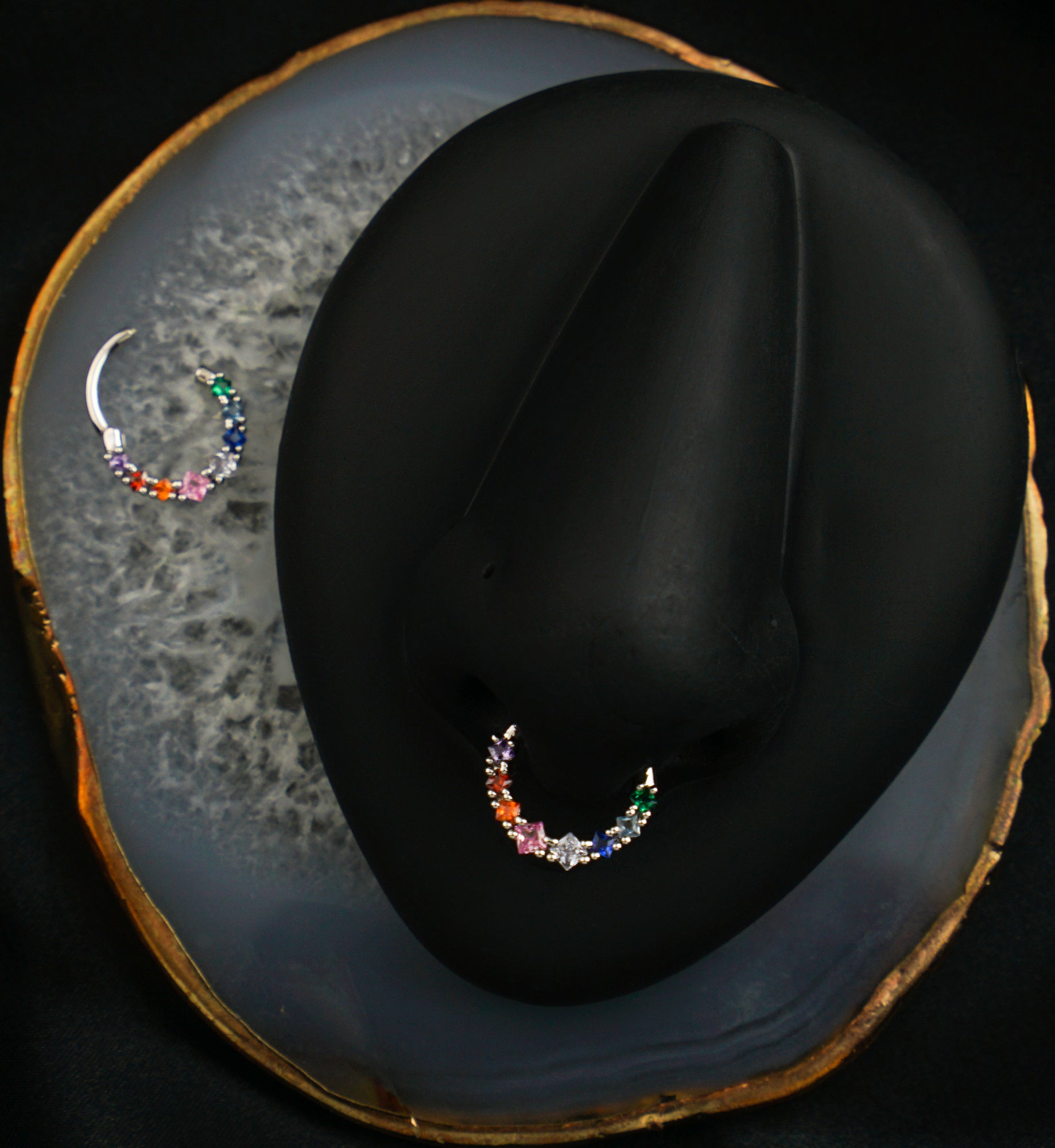 Birthstone Gems Stainless Steel Straight Hinged Segment Ring