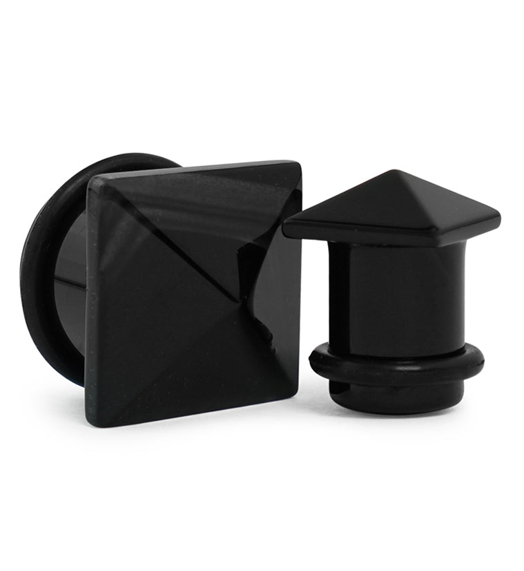 Black Stone Squared Plugs | Unique Stone Plugs | 4G,2G,0G,00G,1/2