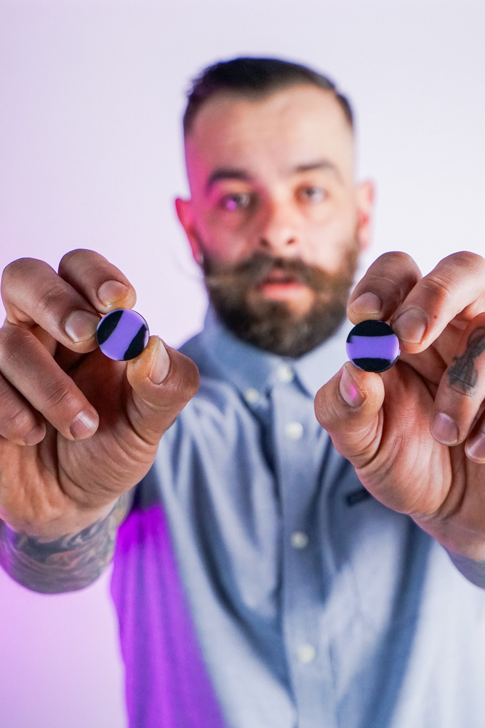 Lavender And Black Double Flare Silicone Plugs