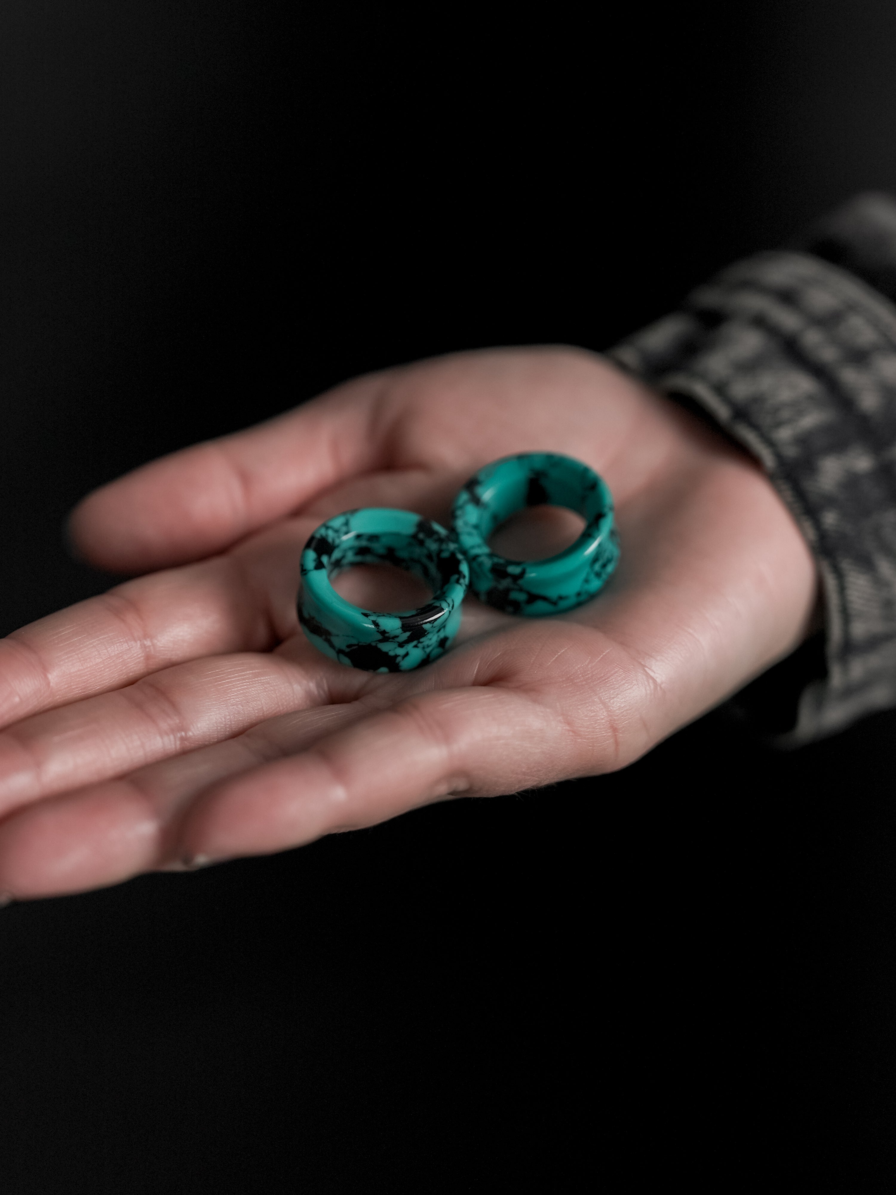 Black & Teal Howlite Stone Tunnels