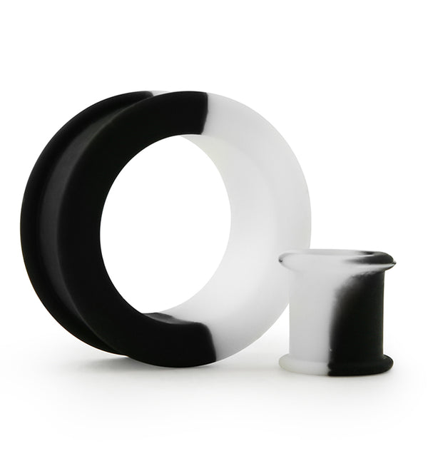 Black And White Double Flare Silicone Tunnel Plugs