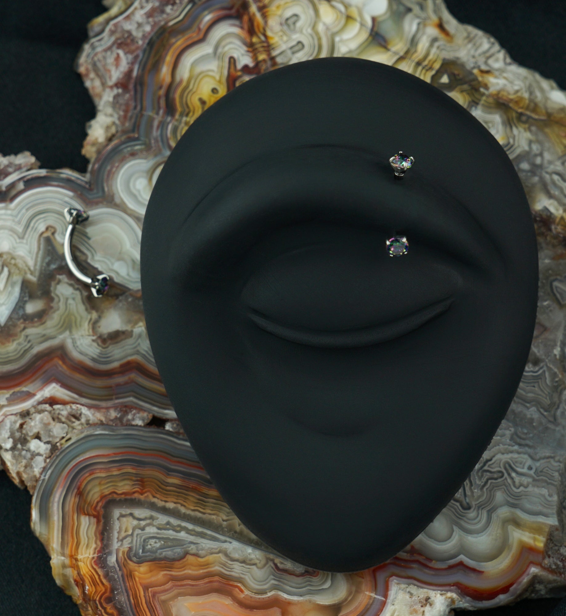 Black Aurora CZ Prong Set Stainless Steel Curved Barbell