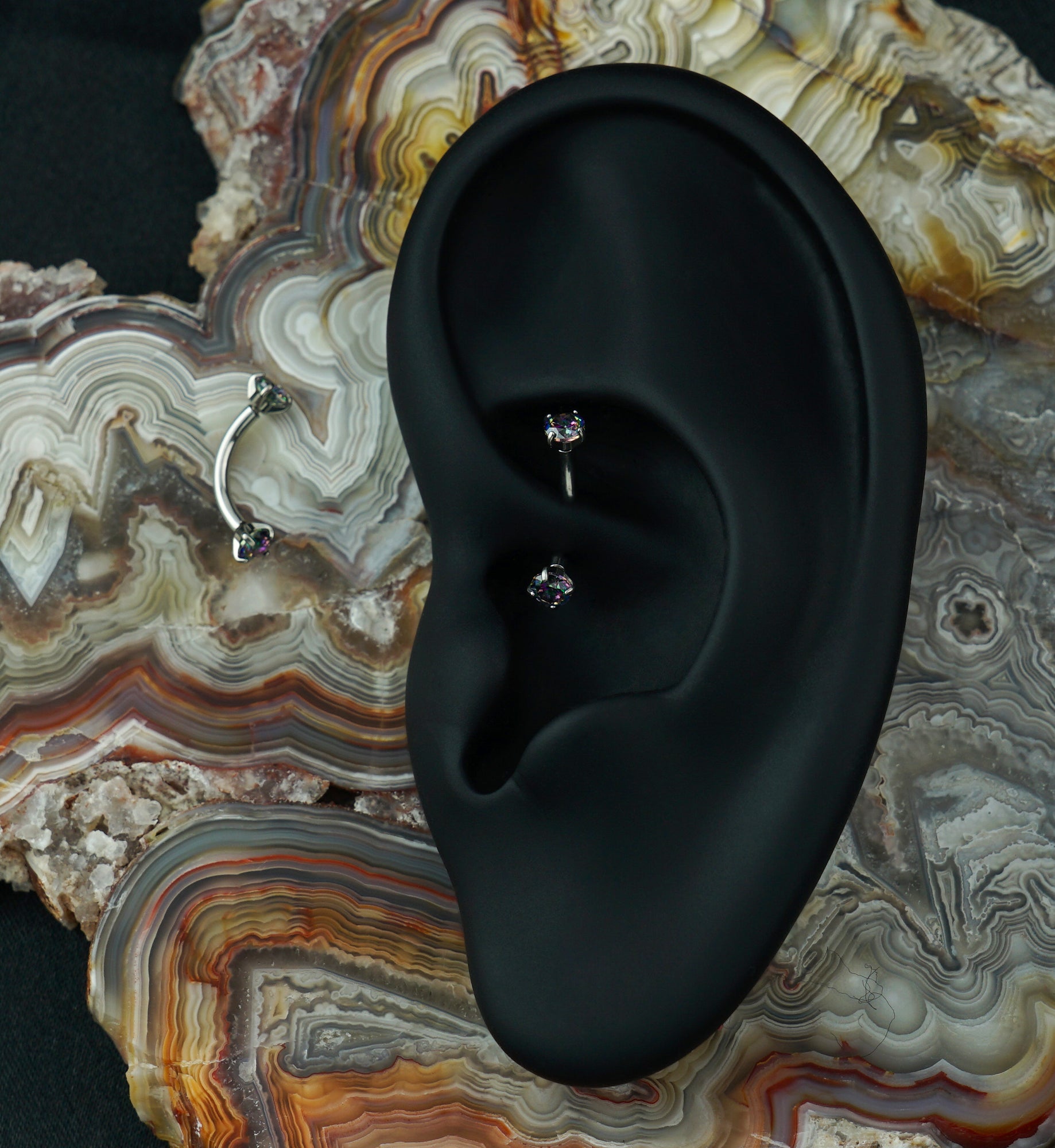 Black Aurora CZ Prong Set Stainless Steel Curved Barbell