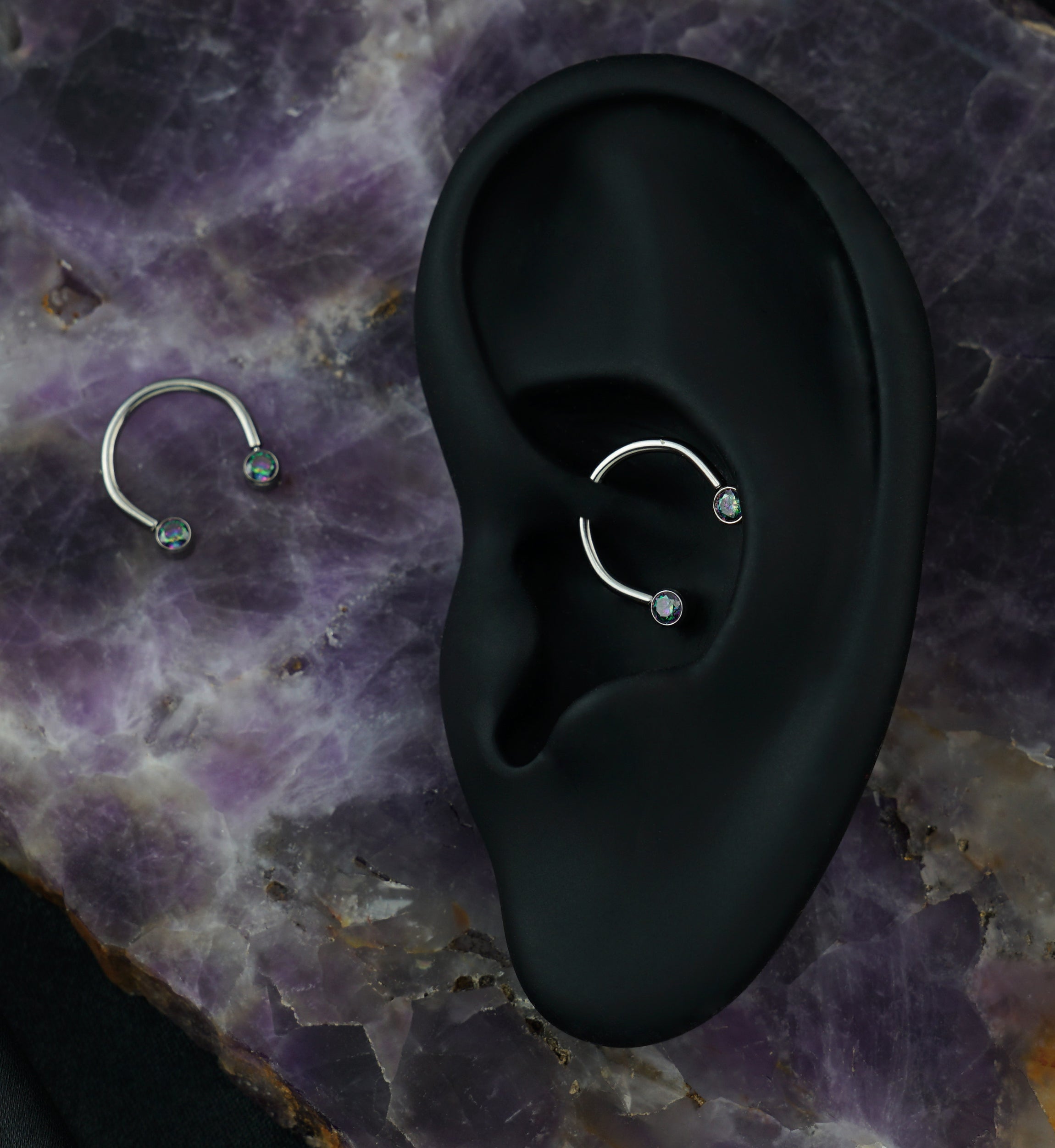 Black Aurora CZ Threadless Titanium Circular Barbell