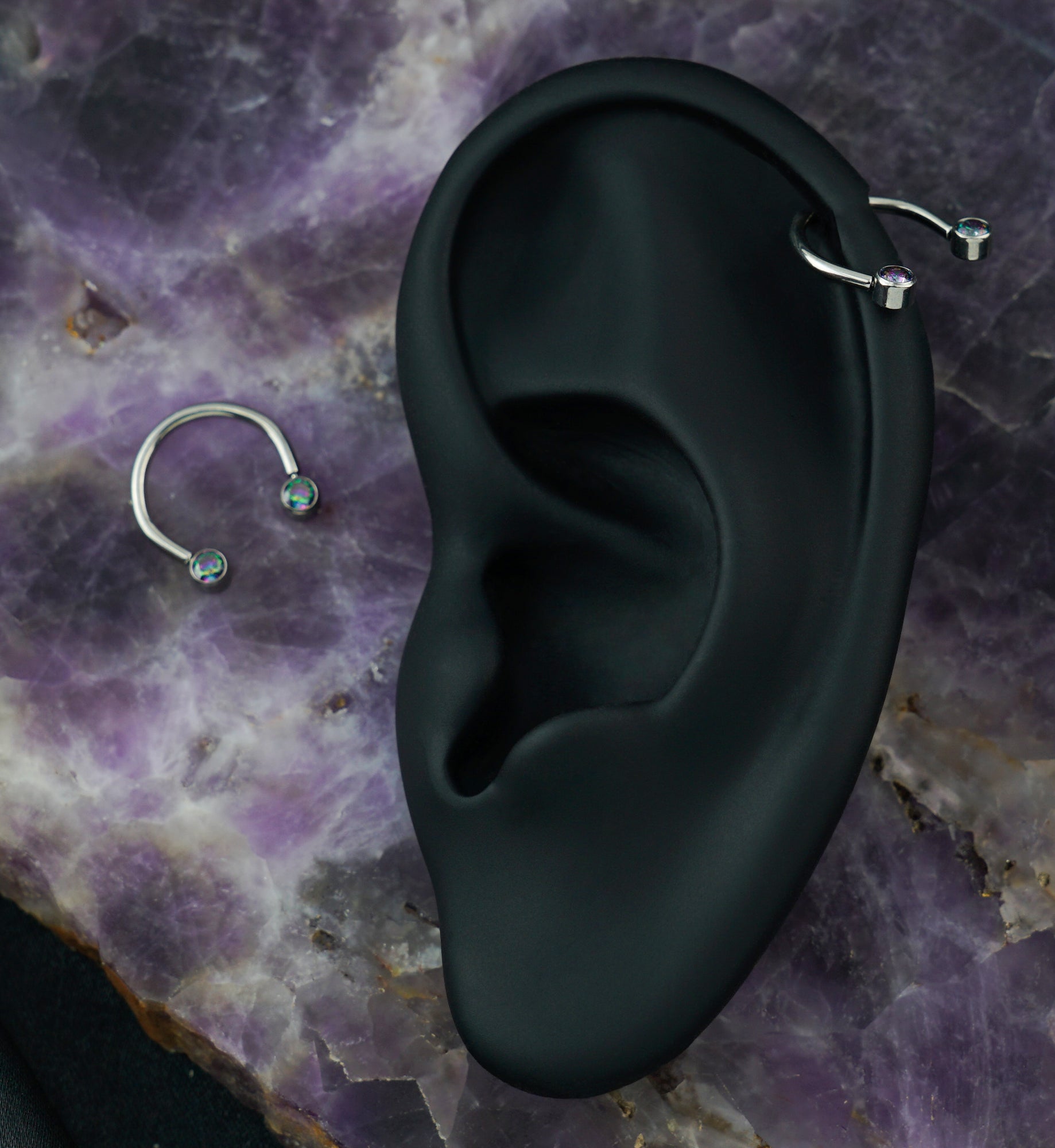 Black Aurora CZ Threadless Titanium Circular Barbell