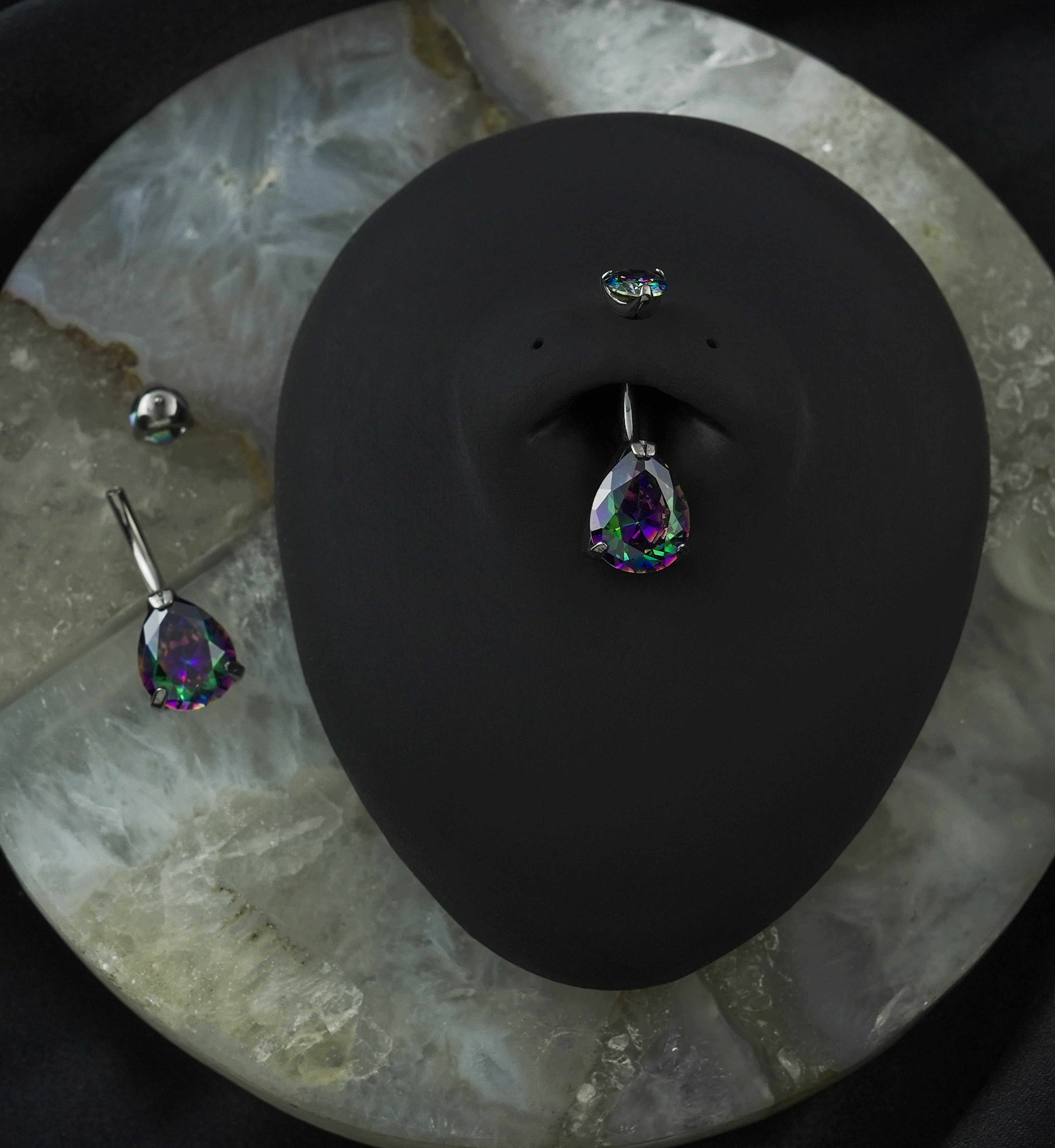 Black Aurora Teardrop CZ Titanium Belly Button Ring