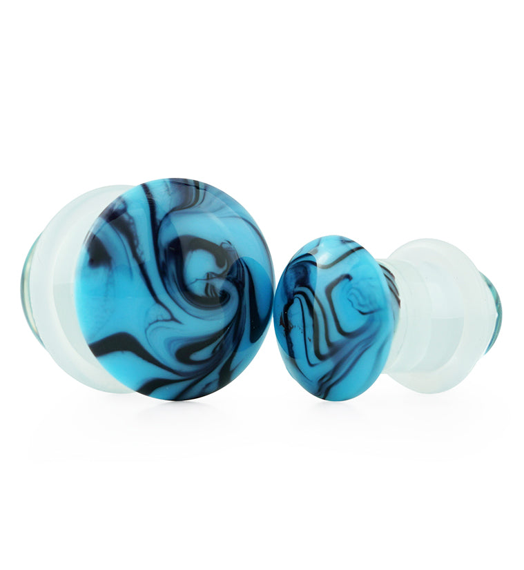 Blue & Black Haze Single Flare Glass Plugs