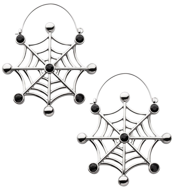 Black Crystal Spiderweb Stainless Steel Plug Hoops