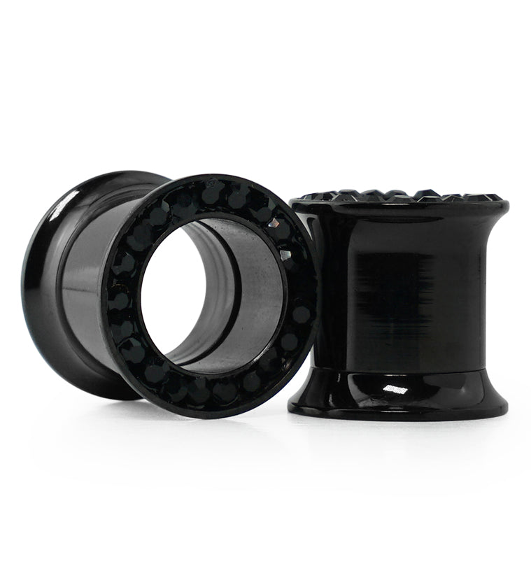 Black PVD Internally Threaded Black CZ Stainless Steel Tunnels