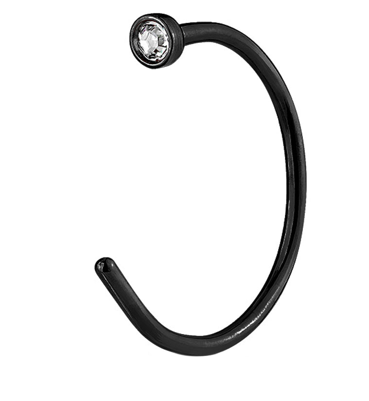 Clear Gem Black Stainless Steel Nose Hoop Ring